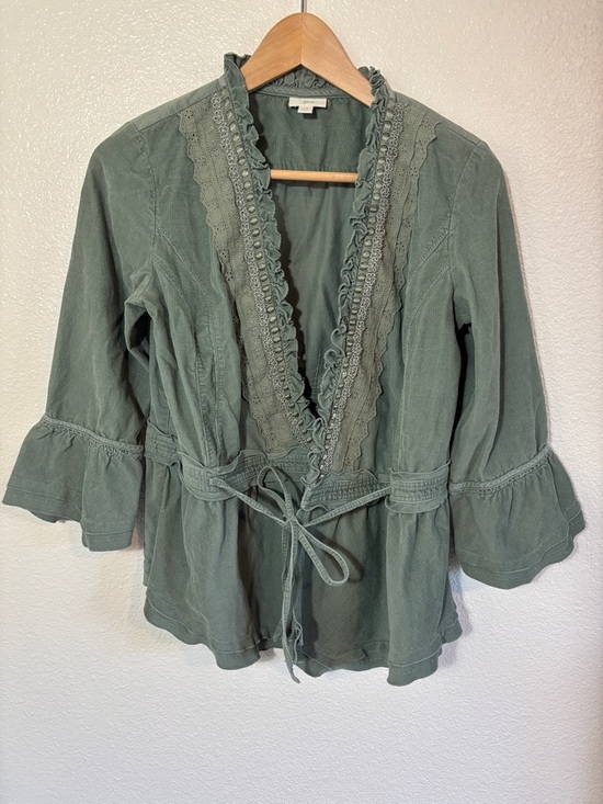 Jackets & Blazers - J Jill 100% sage green cotton cropped sleeve corduroy blazer size extra small